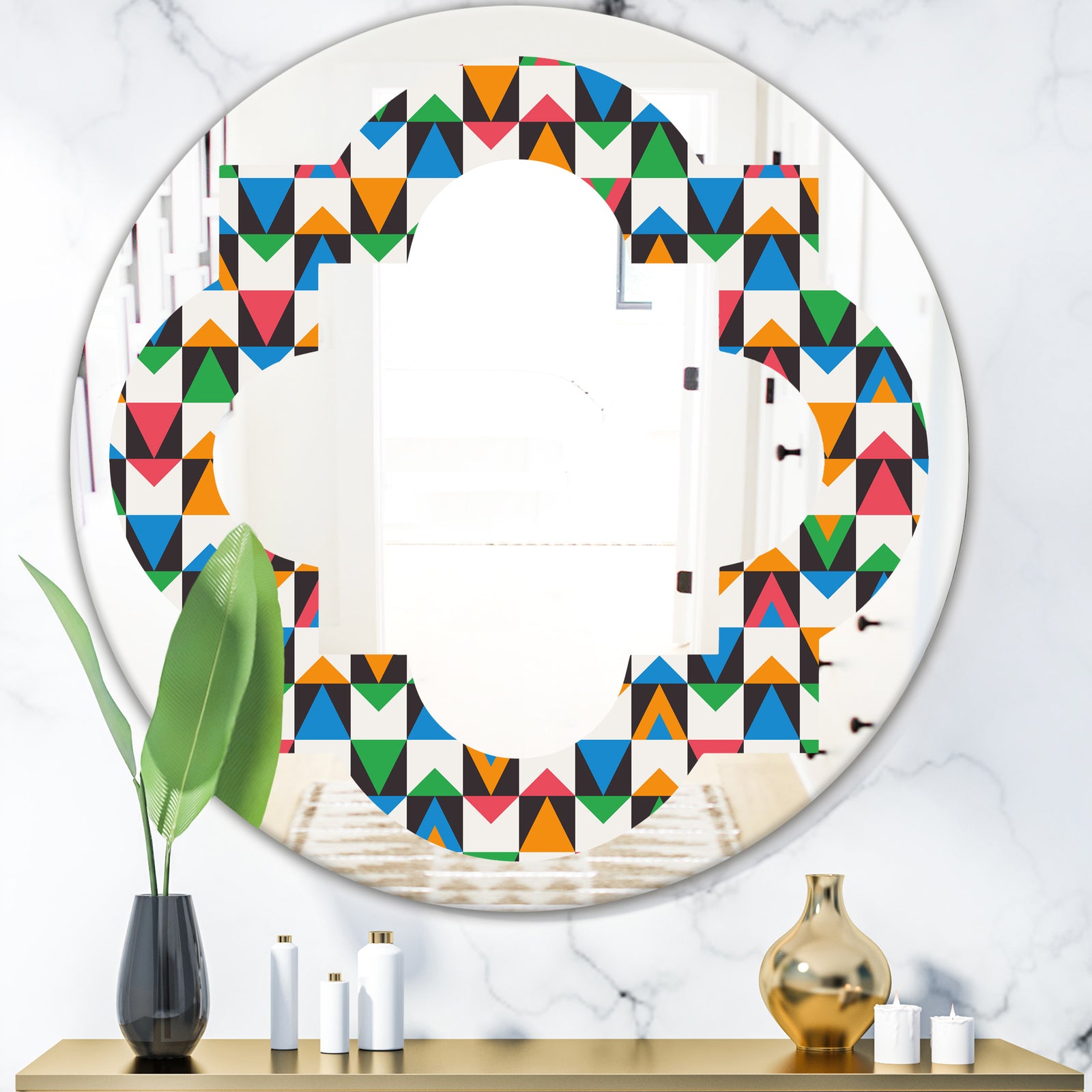 Retro Ornamental Design II - Modern Round or Oval Wall Mirror - Quatrefoil