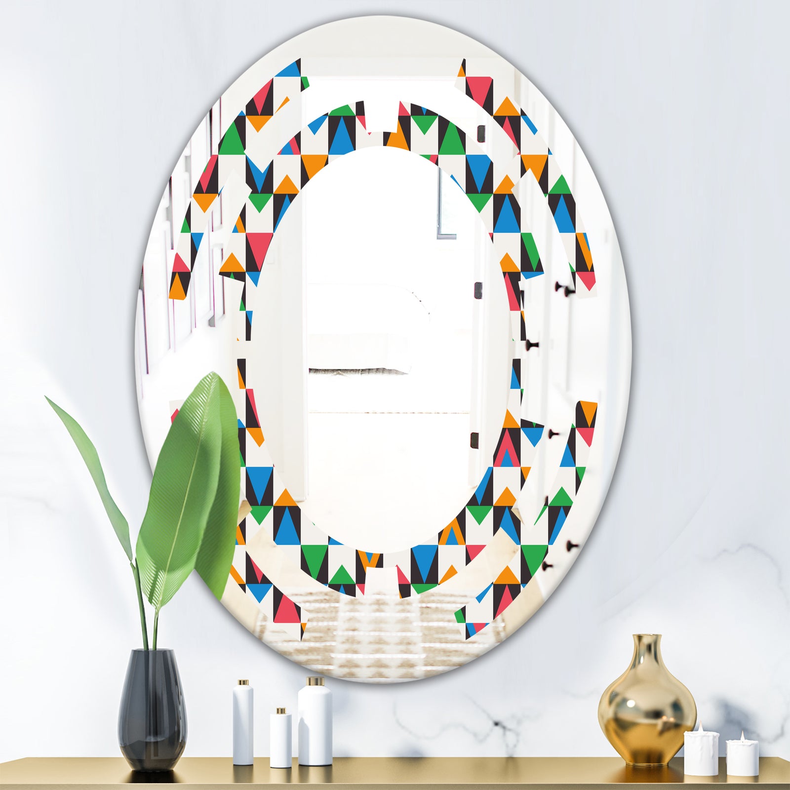 Retro Ornamental Design II - Modern Round or Oval Wall Mirror - Space