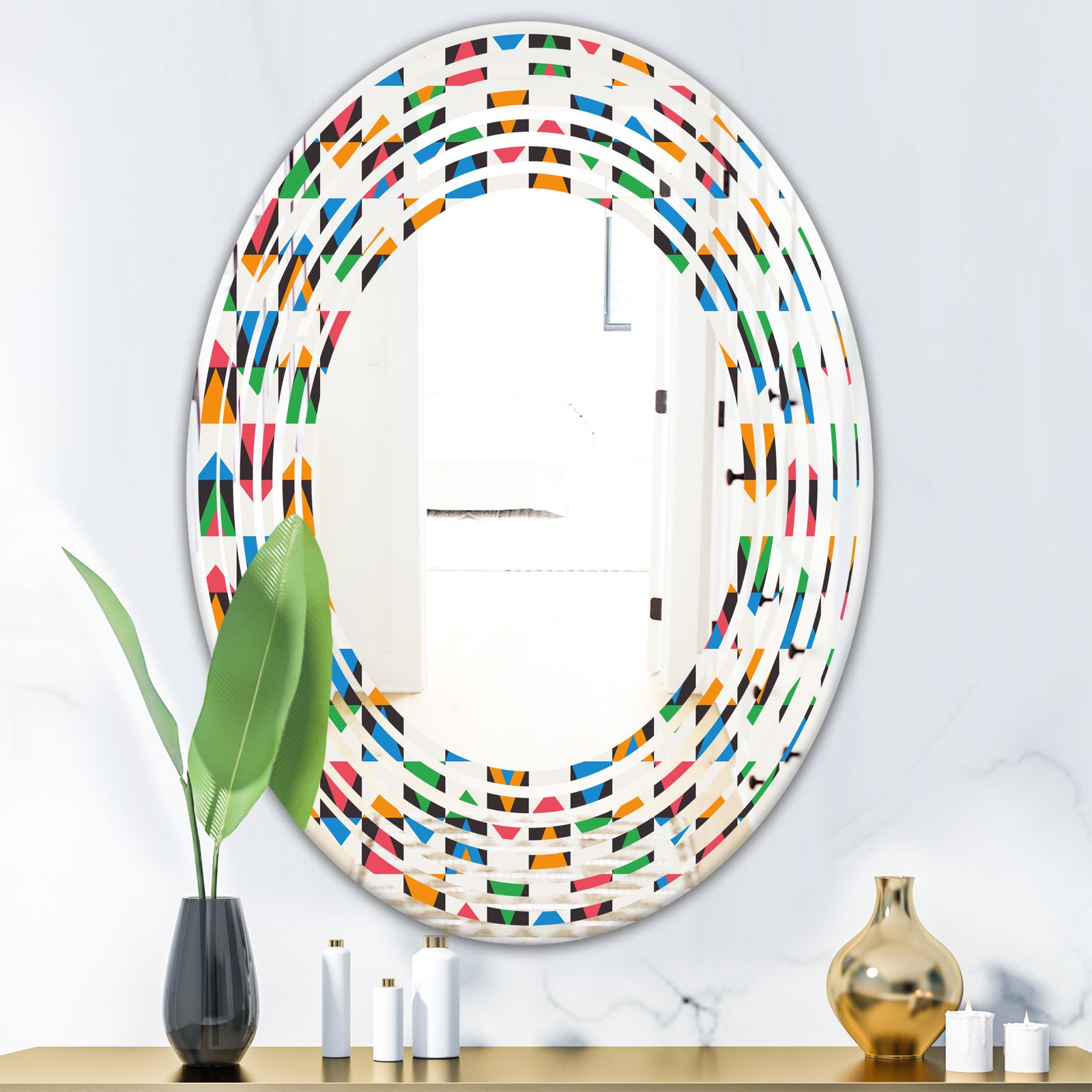 Retro Ornamental Design II - Modern Round or Oval Wall Mirror - Wave