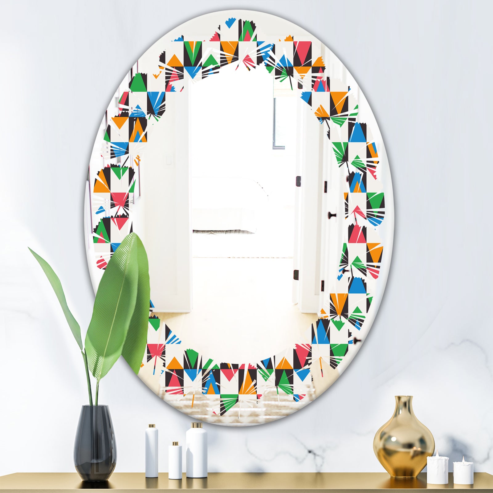 Retro Ornamental Design II - Modern Round or Oval Wall Mirror - Leaves