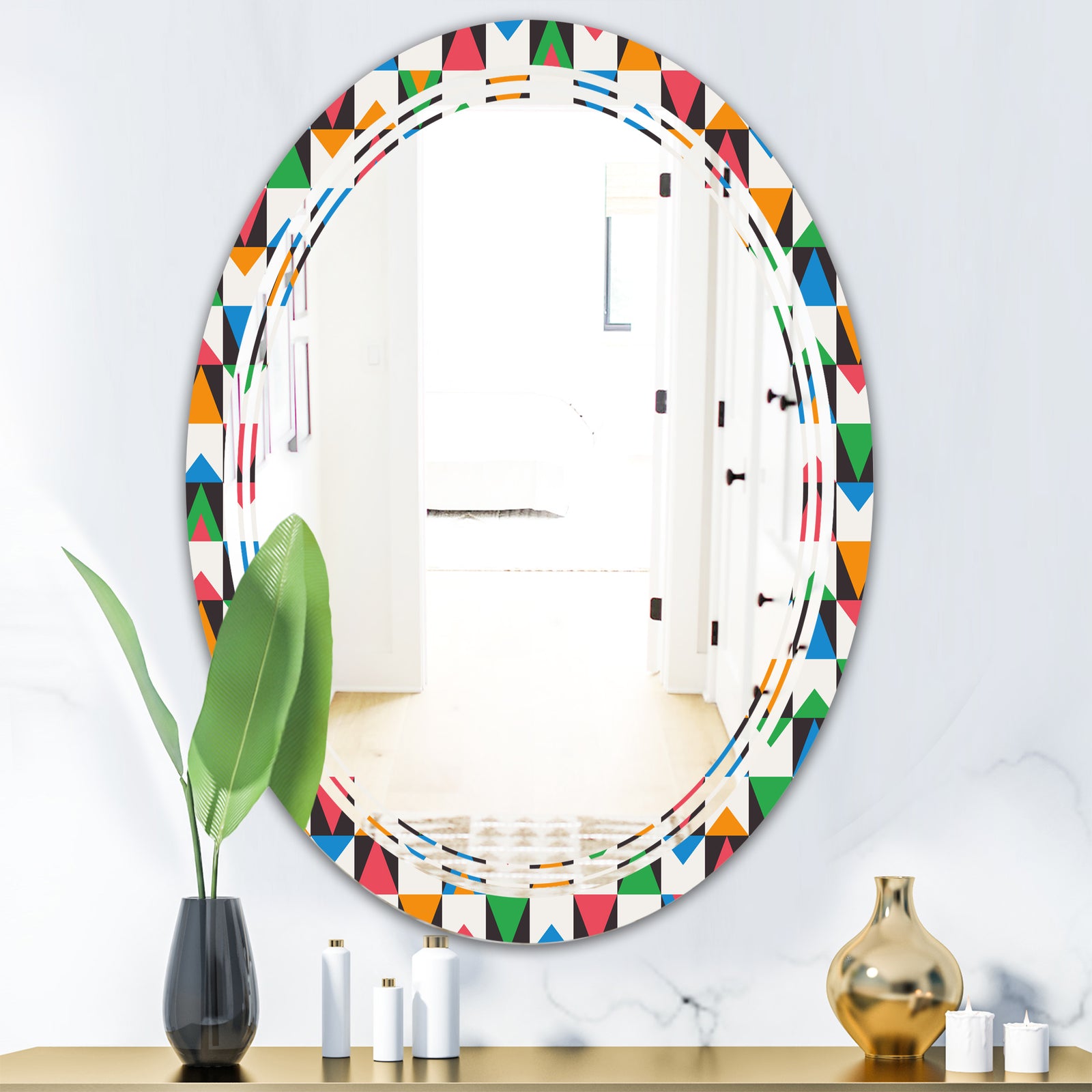 Retro Ornamental Design II - Modern Round or Oval Wall Mirror - Triple C