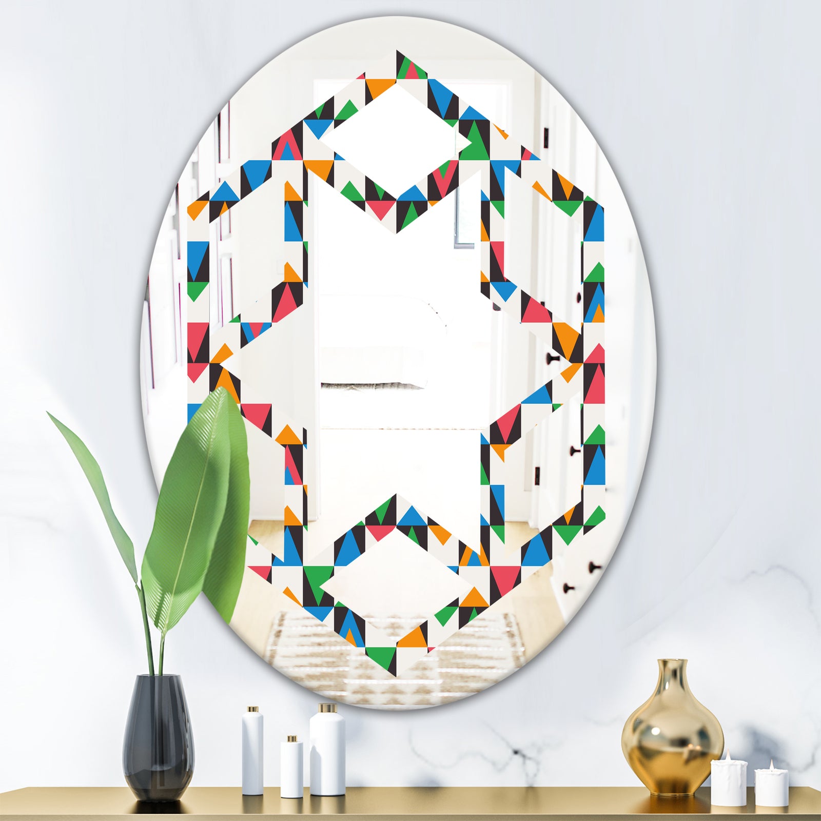 Retro Ornamental Design II - Modern Round or Oval Wall Mirror - Hexagon Star
