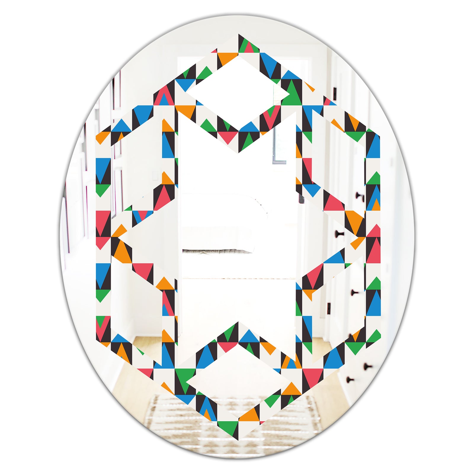 Retro Ornamental Design II - Modern Round or Oval Wall Mirror - Hexagon Star
