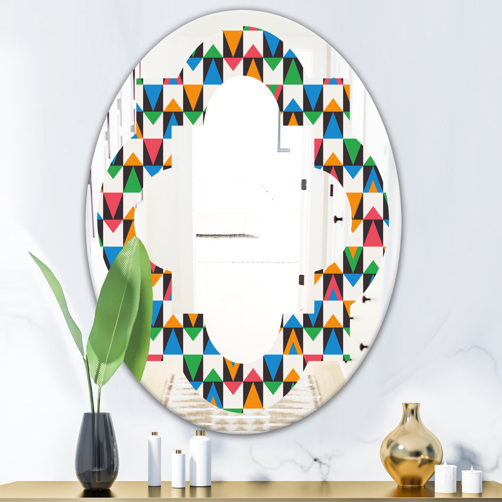 Retro Ornamental Design II - Modern Round or Oval Wall Mirror - Quatrefoil
