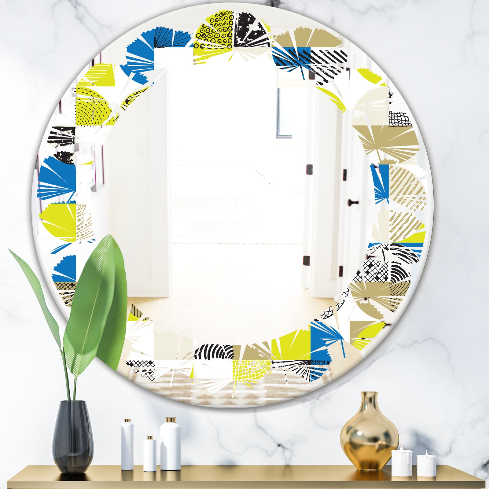 Circular Retro Design I - Modern Round or Oval Wall Mirror - Leaves