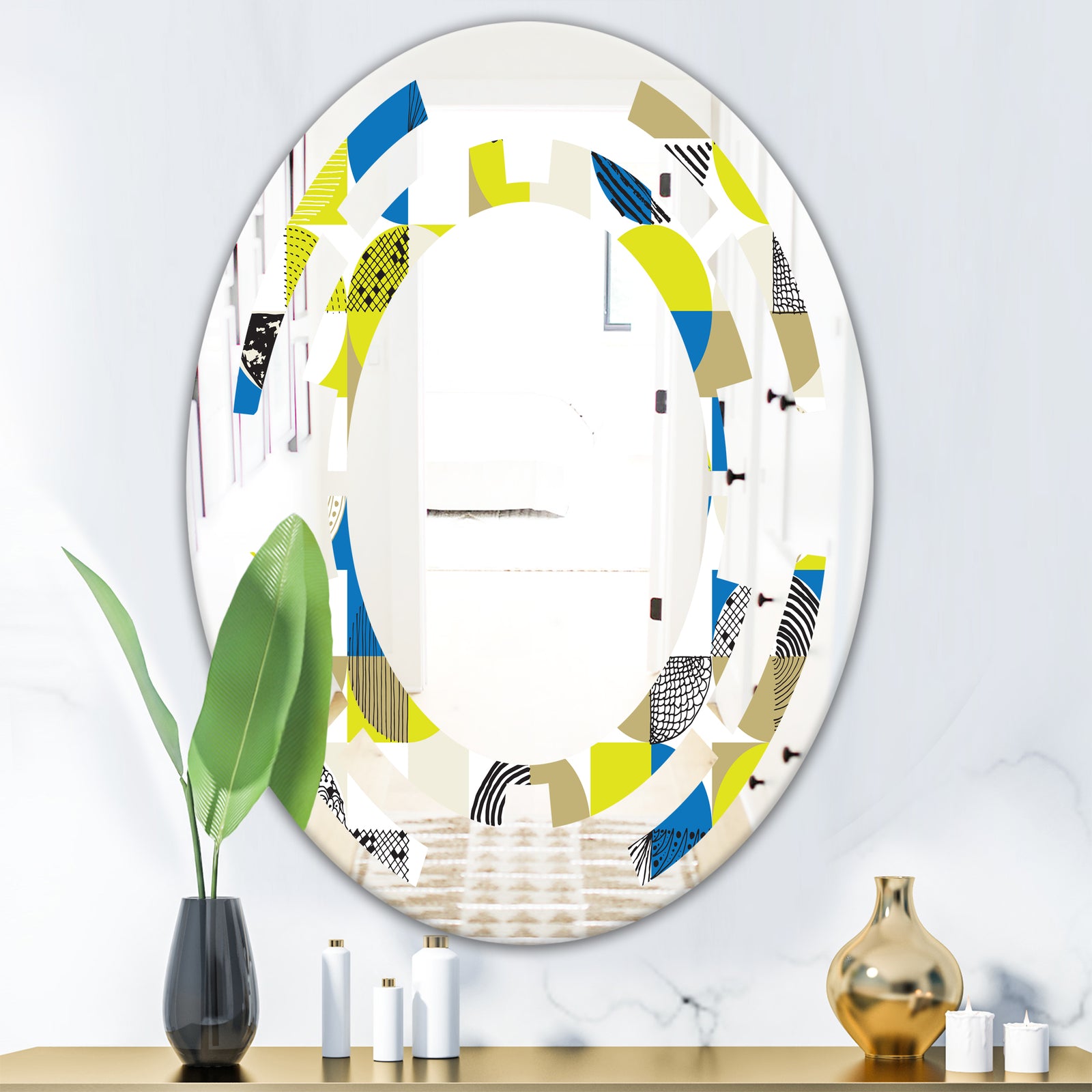 Circular Retro Design I - Modern Round or Oval Wall Mirror - Space