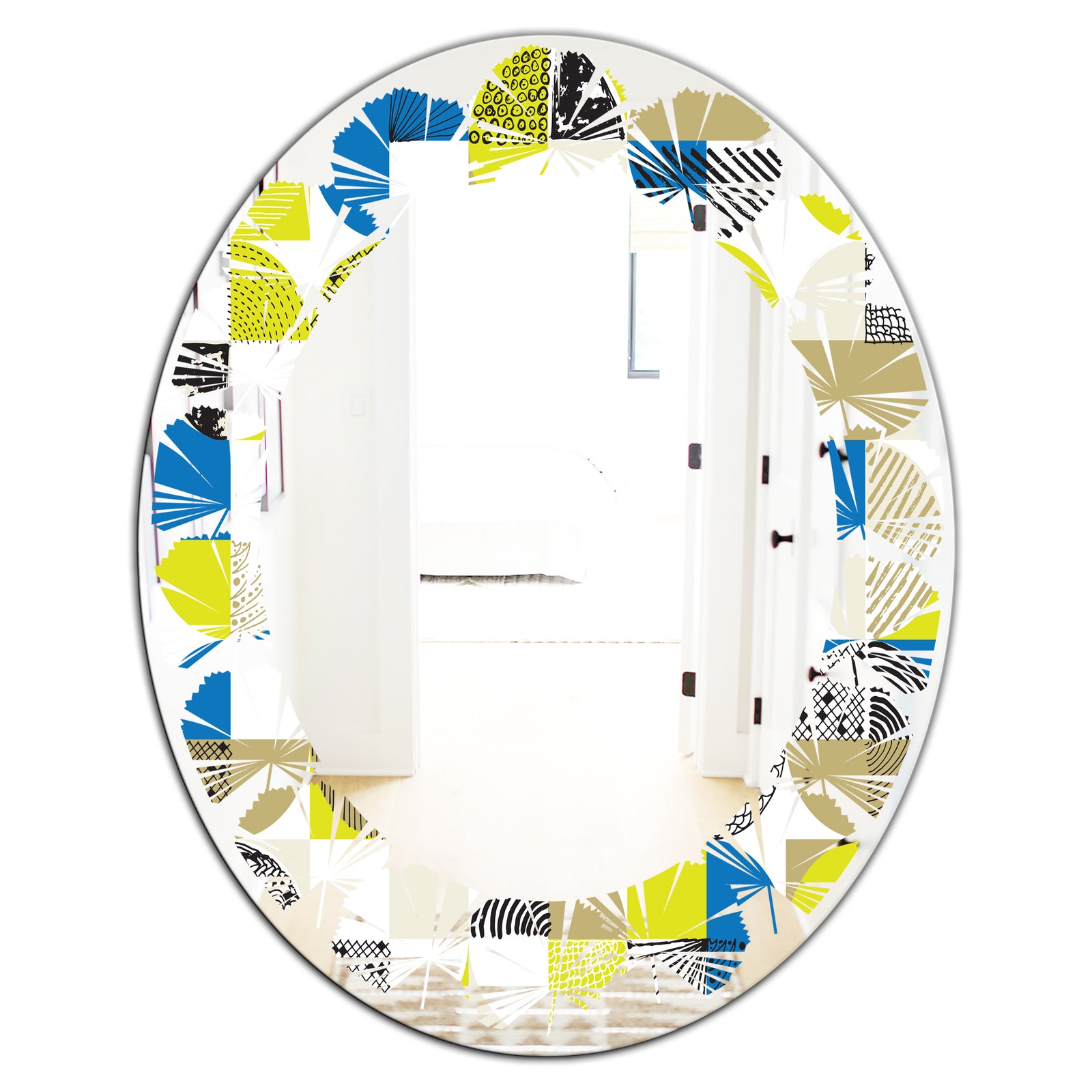 Circular Retro Design I - Modern Round or Oval Wall Mirror - Leaves