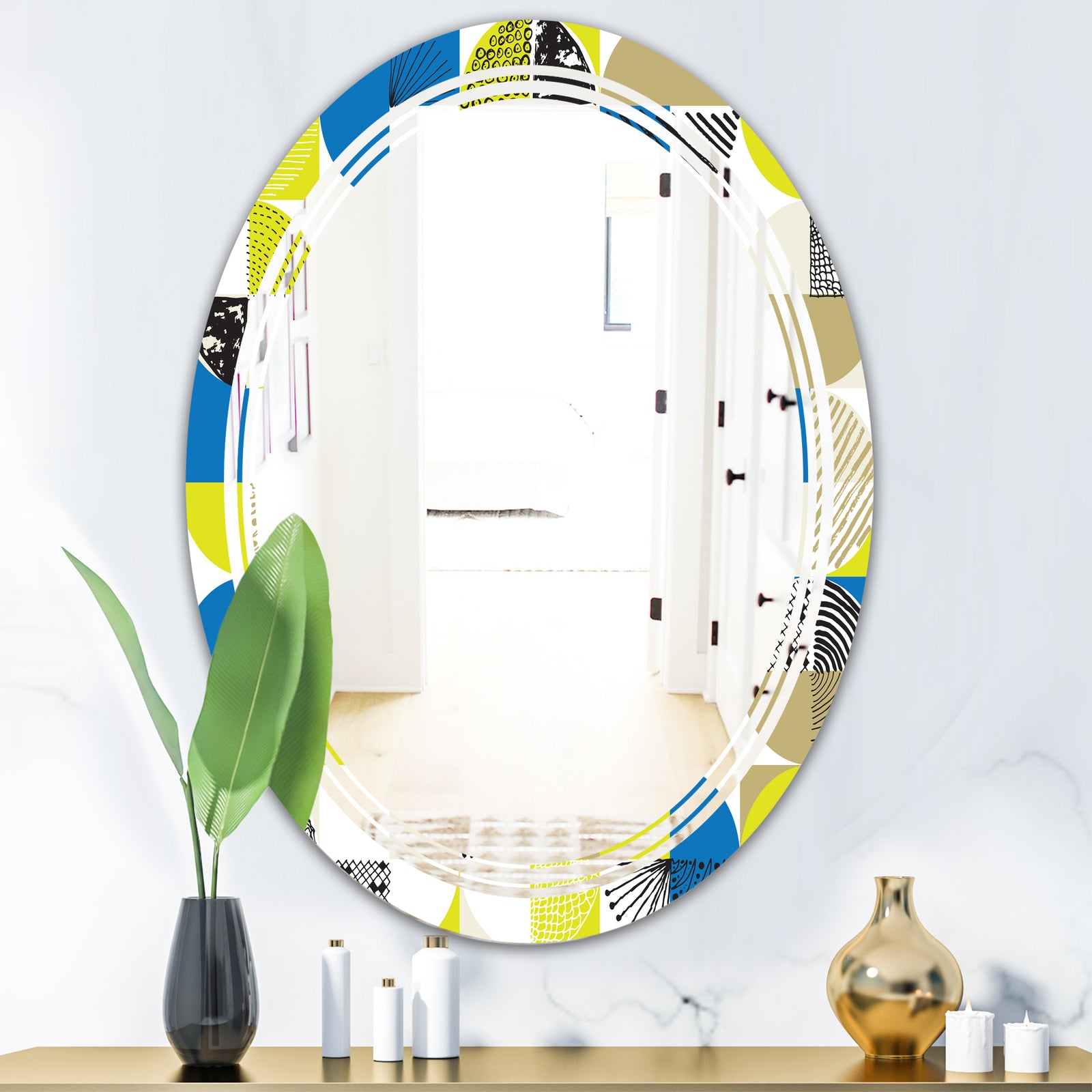 Circular Retro Design I - Modern Round or Oval Wall Mirror - Triple C