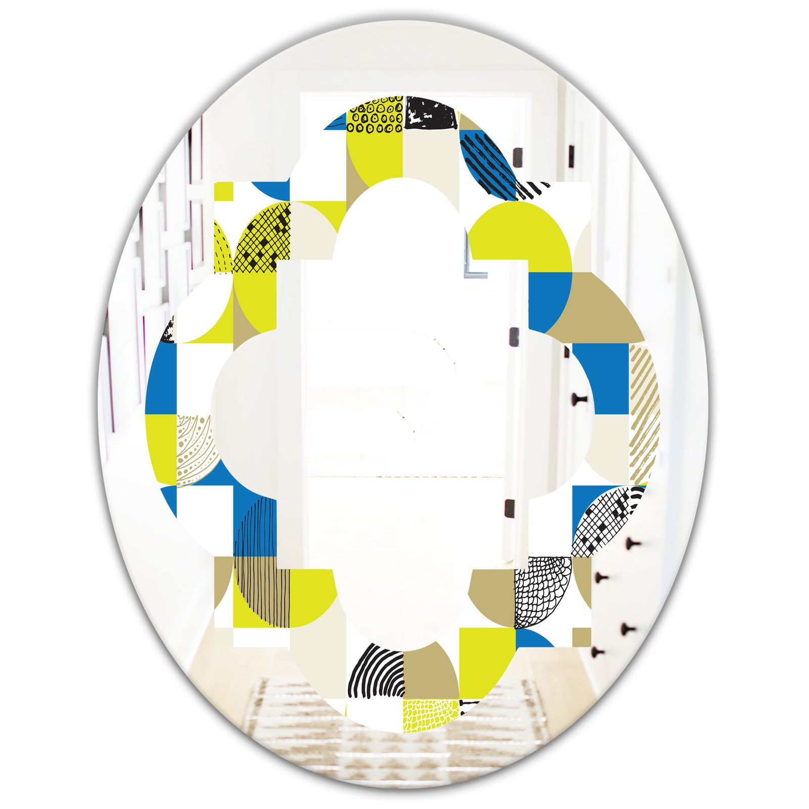 Circular Retro Design I - Modern Round or Oval Wall Mirror - Quatrefoil
