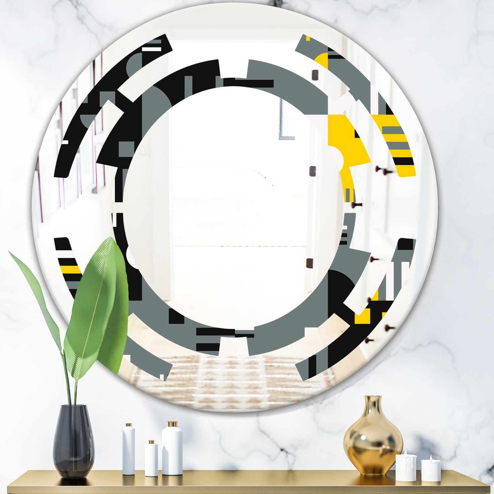 Retro Abstract Design I - Modern Round or Oval Wall Mirror - Space
