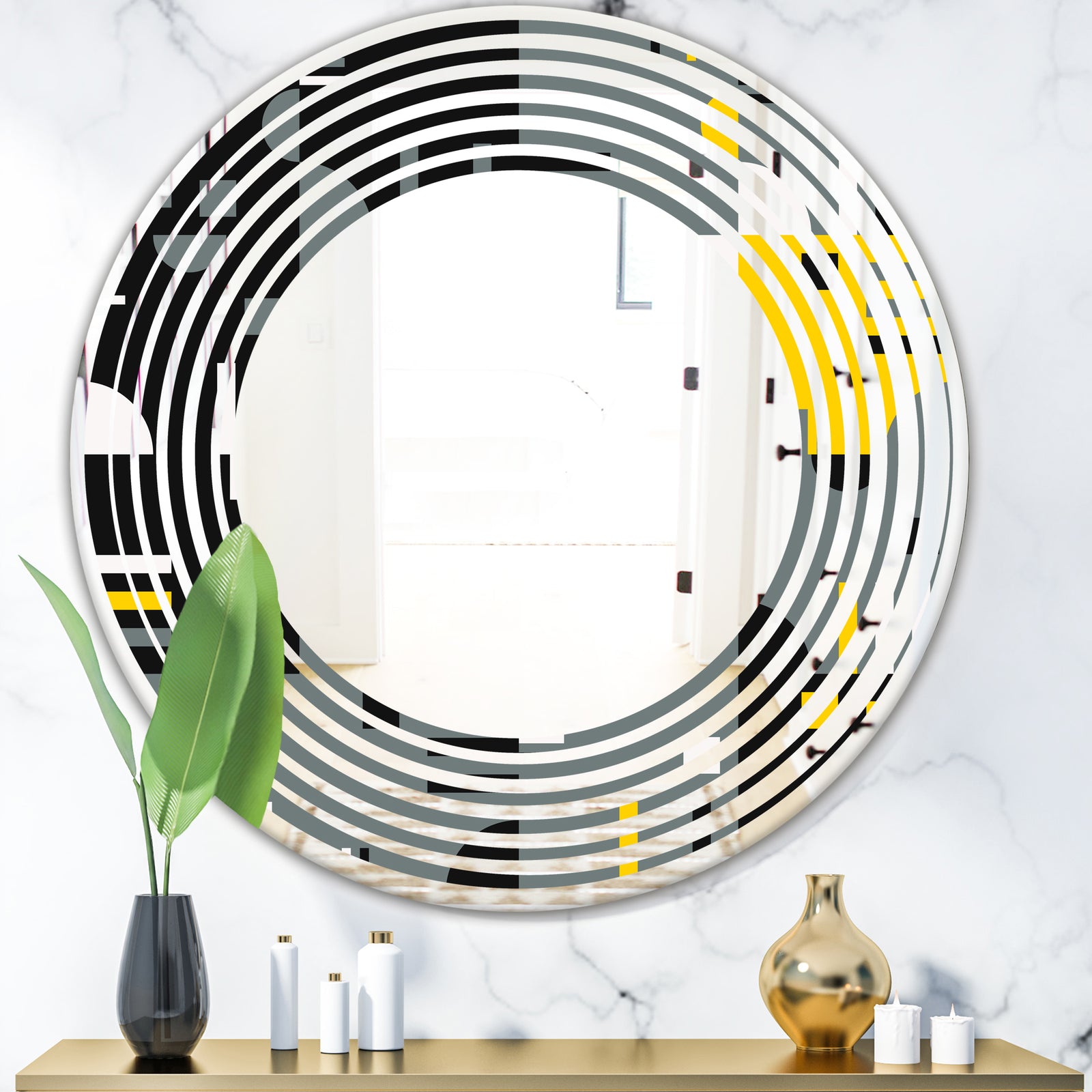 Retro Abstract Design I - Modern Round or Oval Wall Mirror - Wave