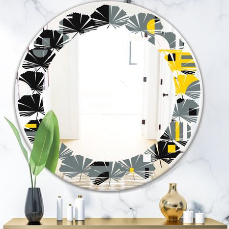 Retro Abstract Design I - Modern Round or Oval Wall Mirror - Leaves