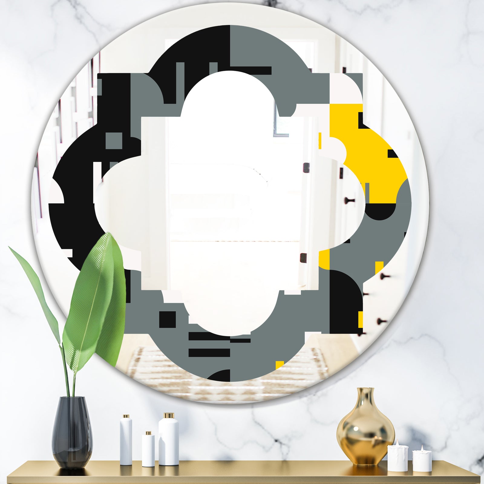 Retro Abstract Design I - Modern Round or Oval Wall Mirror - Quatrefoil