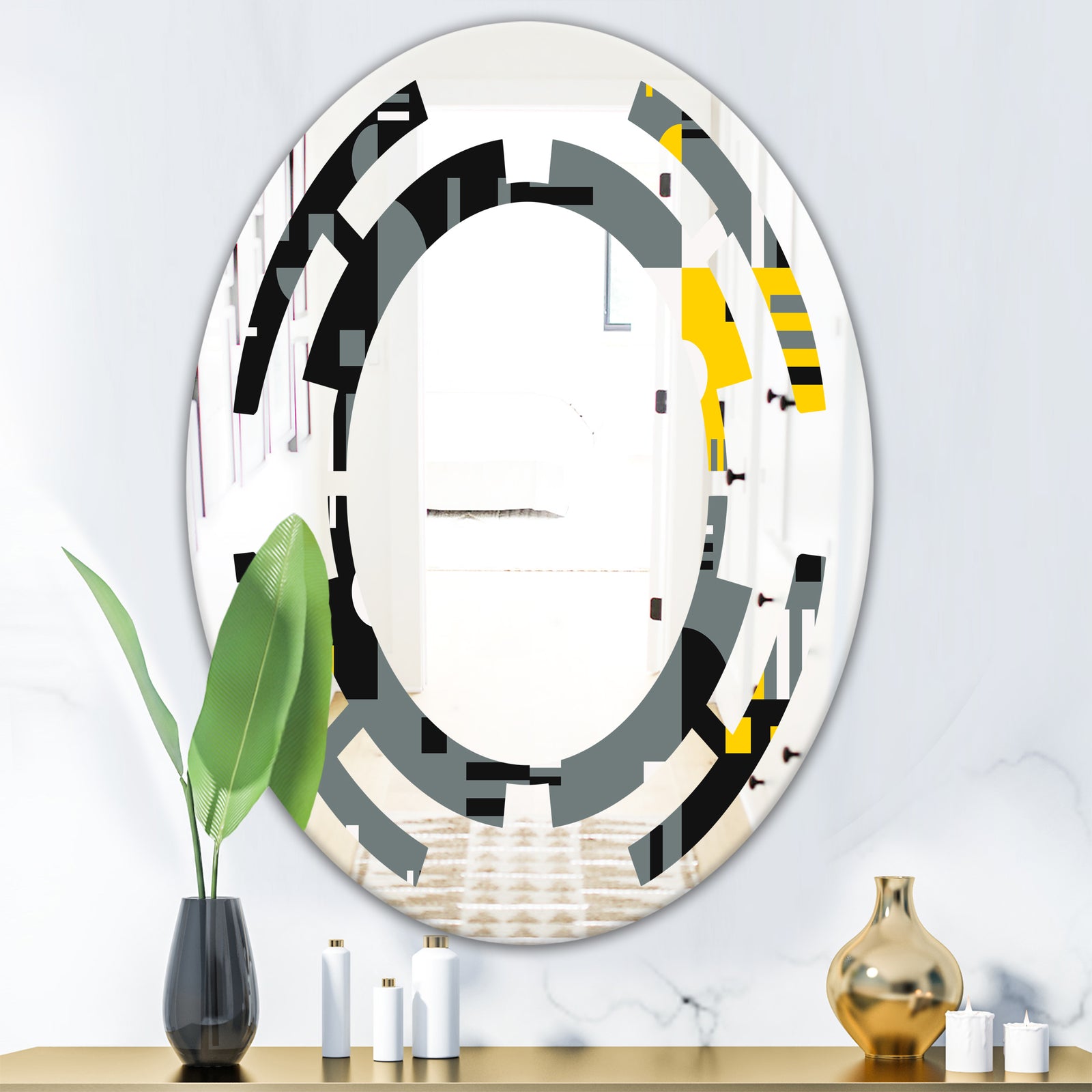 Retro Abstract Design I - Modern Round or Oval Wall Mirror - Space