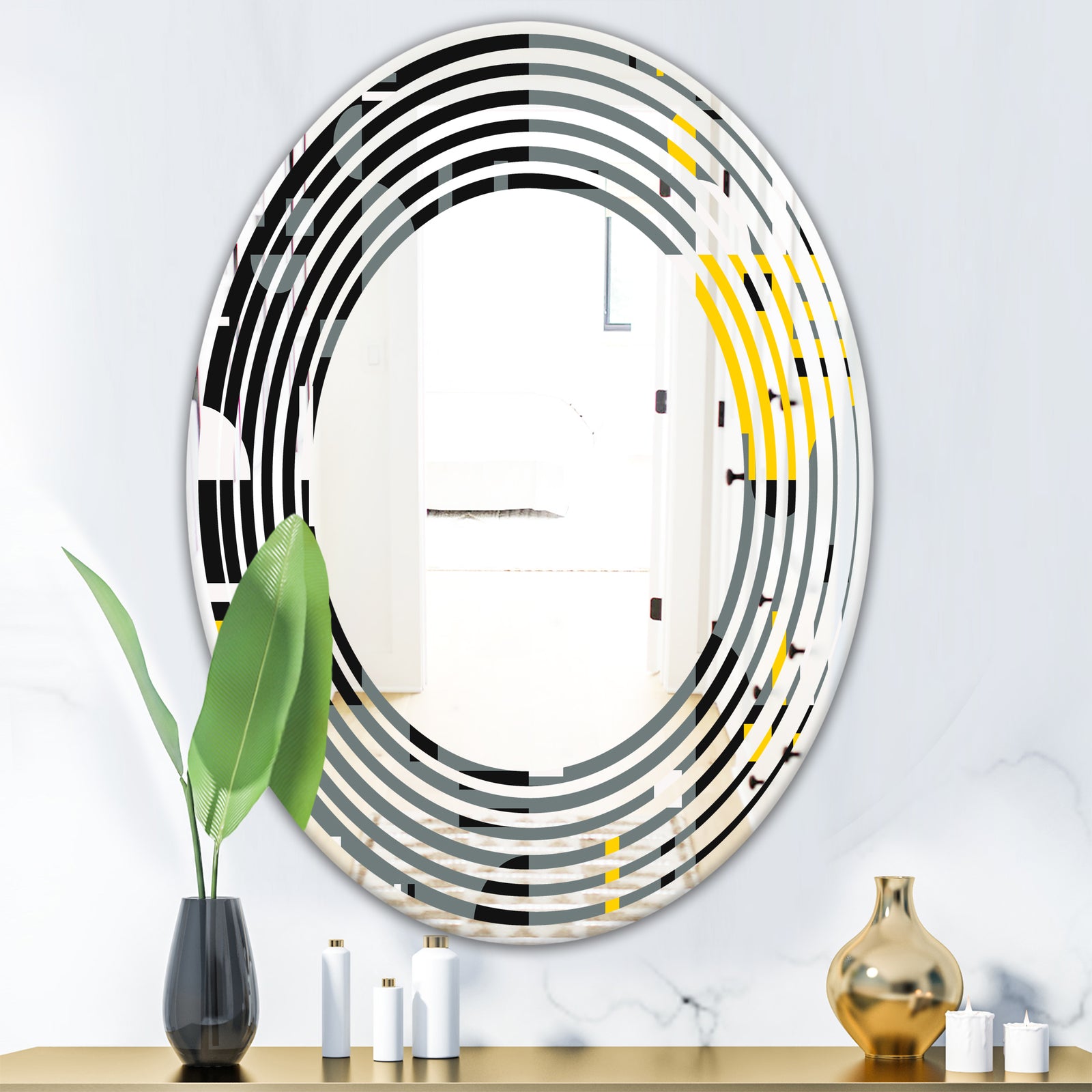 Retro Abstract Design I - Modern Round or Oval Wall Mirror - Wave
