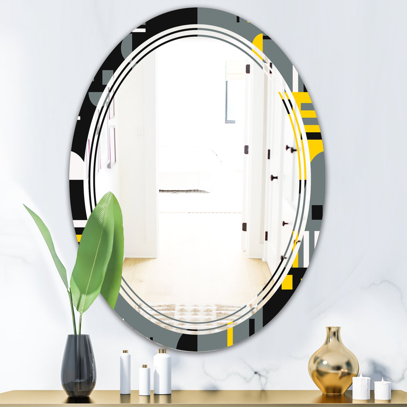 Retro Abstract Design I - Modern Round or Oval Wall Mirror - Triple C