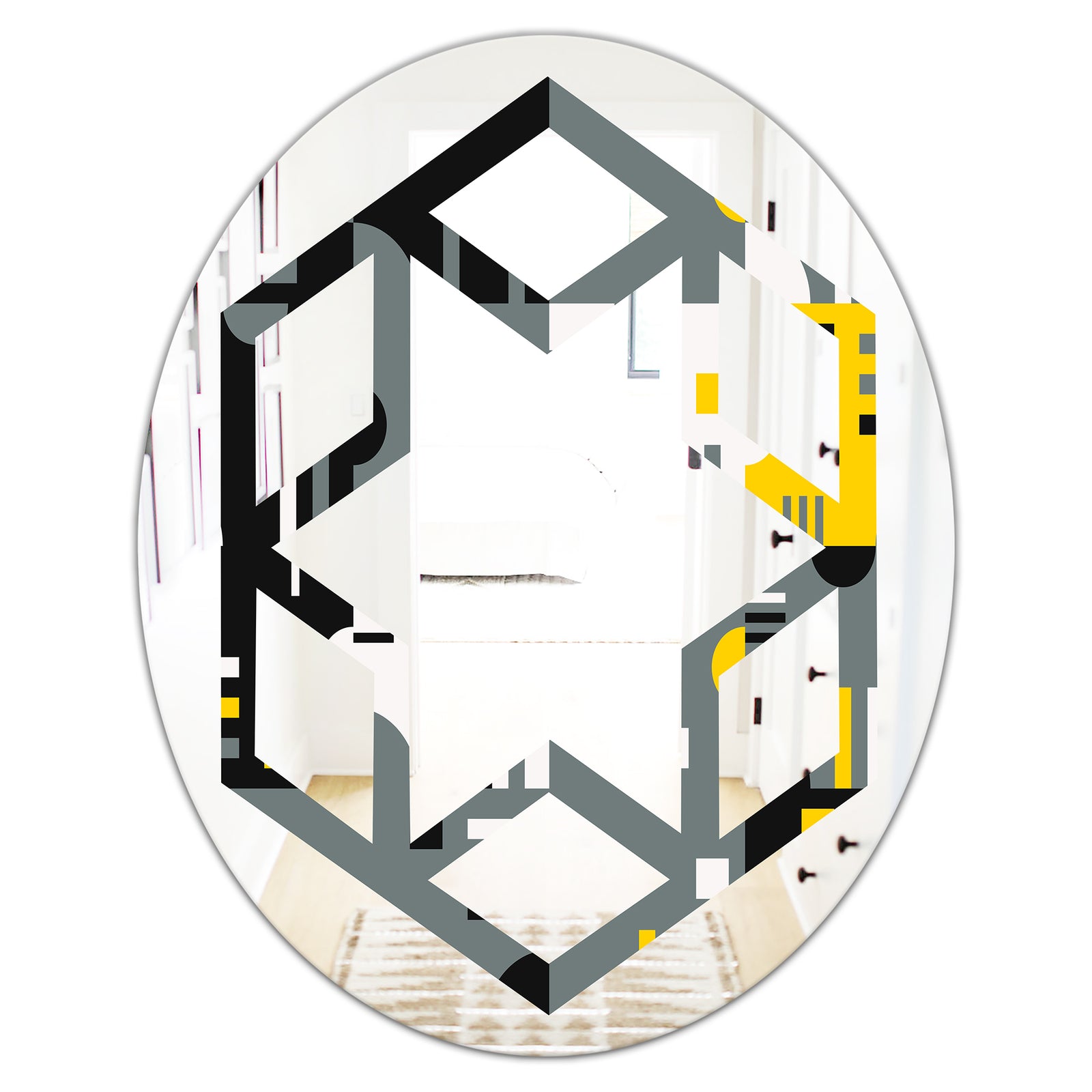 Retro Abstract Design I - Modern Round or Oval Wall Mirror - Hexagon Star