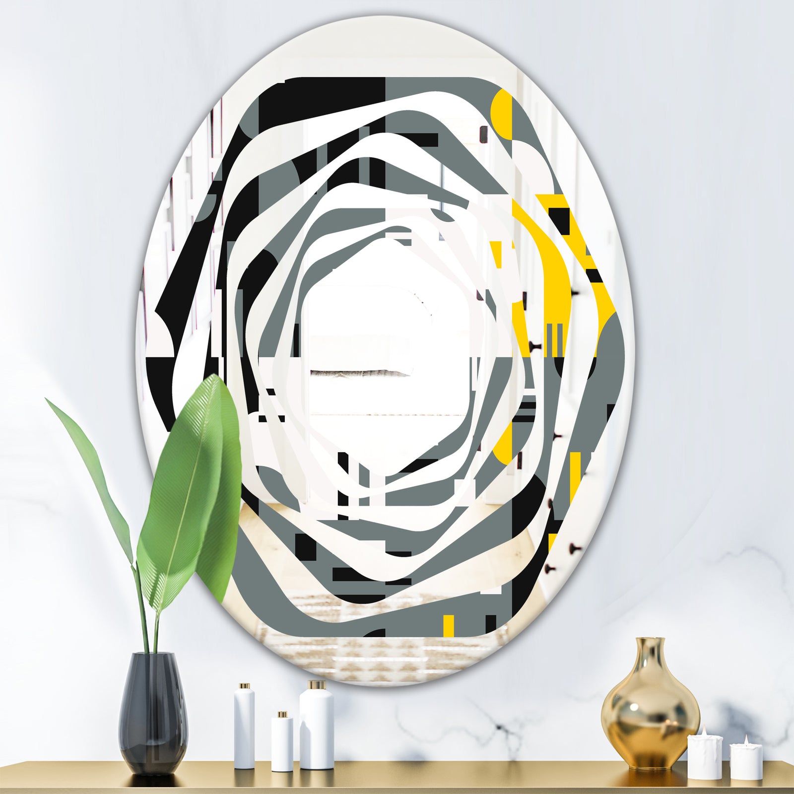 Retro Abstract Design I - Modern Round or Oval Wall Mirror - Whirl