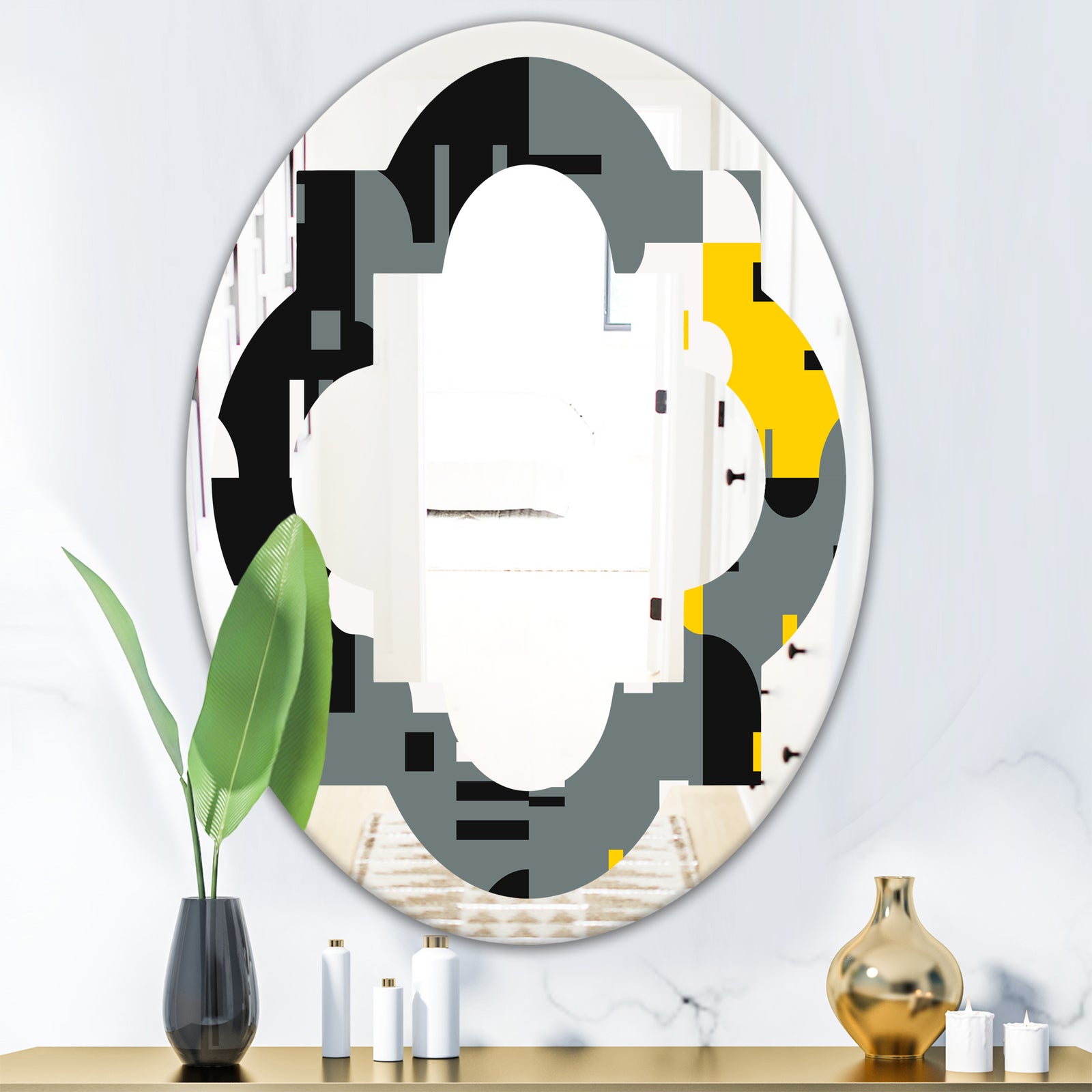Retro Abstract Design I - Modern Round or Oval Wall Mirror - Quatrefoil