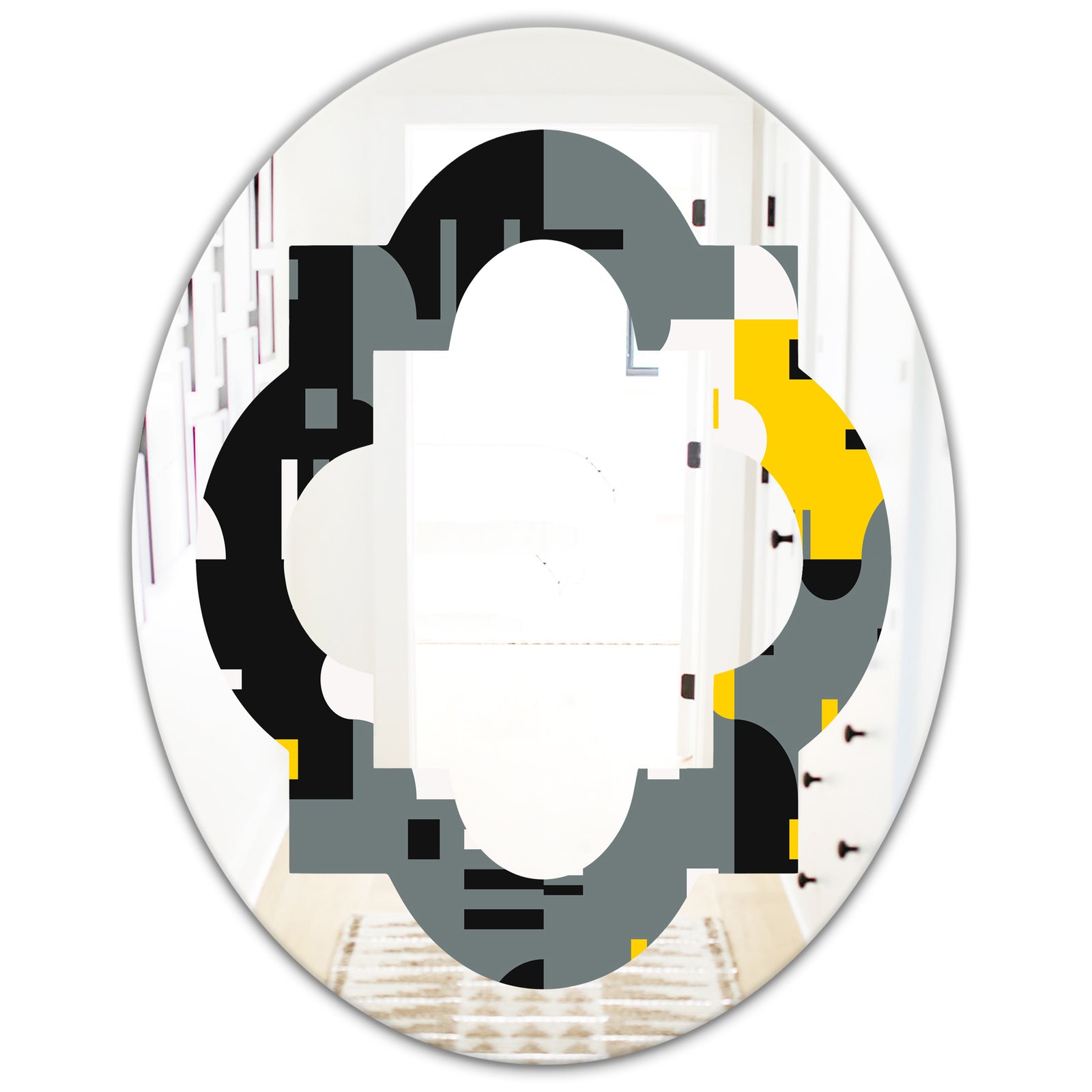 Retro Abstract Design I - Modern Round or Oval Wall Mirror - Quatrefoil
