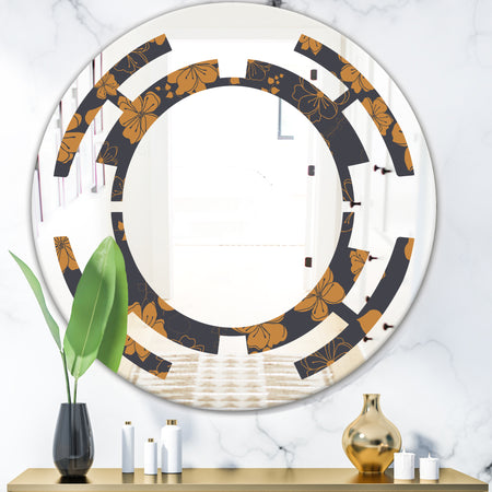 Retro Handdrawn Poppies II - Cottage Round or Oval Wall Mirror - Space