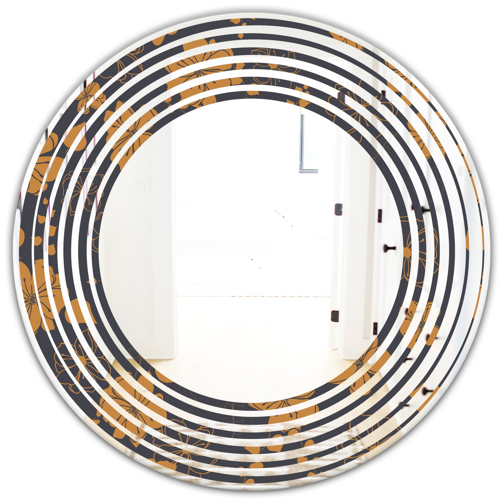 Retro Handdrawn Poppies II - Cottage Round or Oval Wall Mirror - Wave