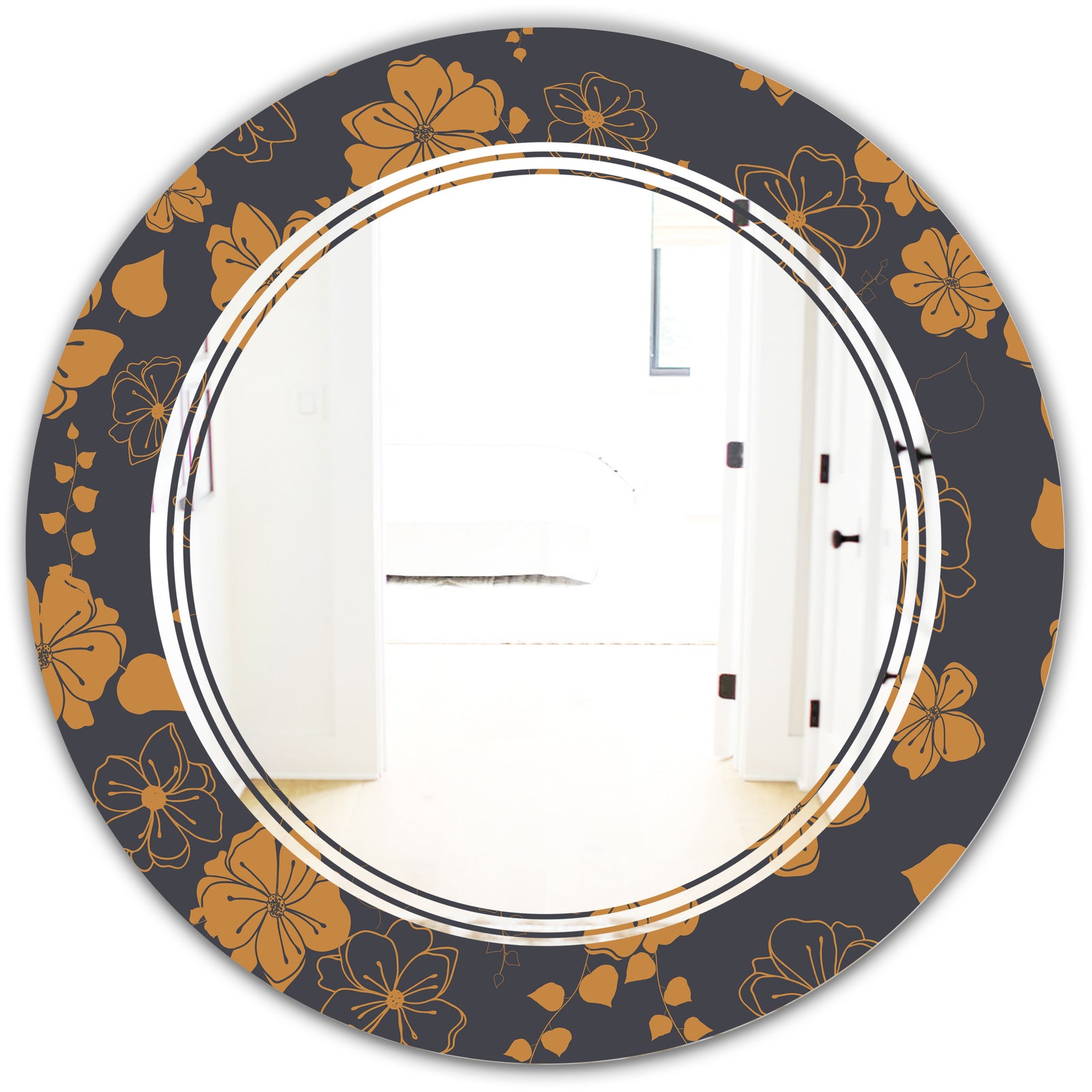 Retro Handdrawn Poppies II - Cottage Round or Oval Wall Mirror - Triple C