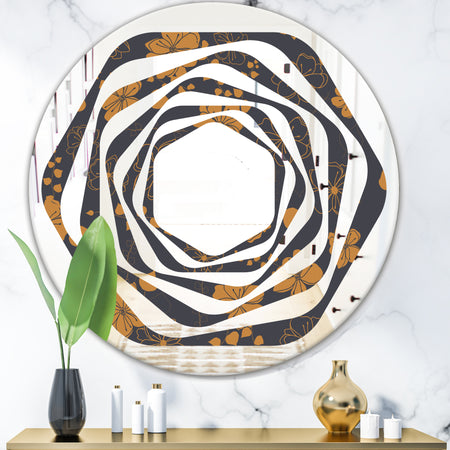 Retro Handdrawn Poppies II - Cottage Round or Oval Wall Mirror - Whirl