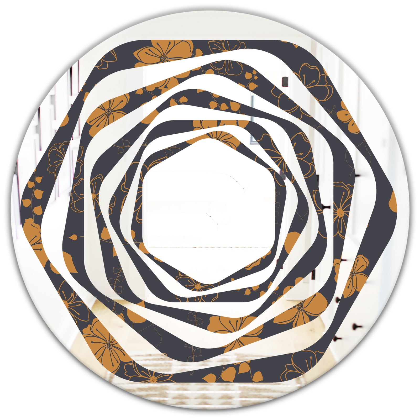 Retro Handdrawn Poppies II - Cottage Round or Oval Wall Mirror - Whirl