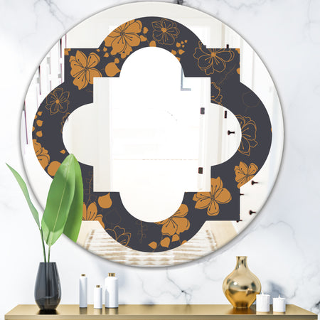 Retro Handdrawn Poppies II - Cottage Round or Oval Wall Mirror - Quatrefoil