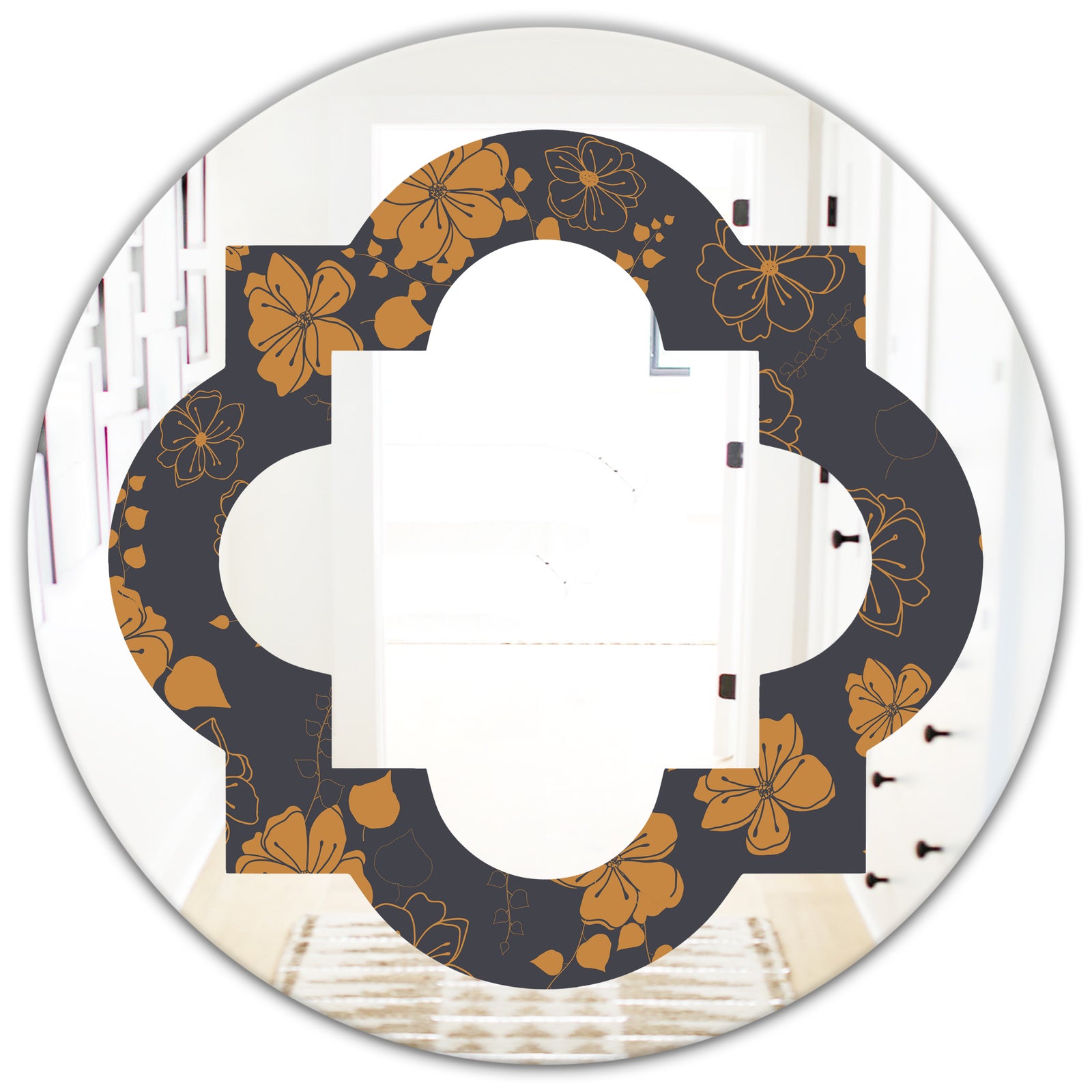 Retro Handdrawn Poppies II - Cottage Round or Oval Wall Mirror - Quatrefoil