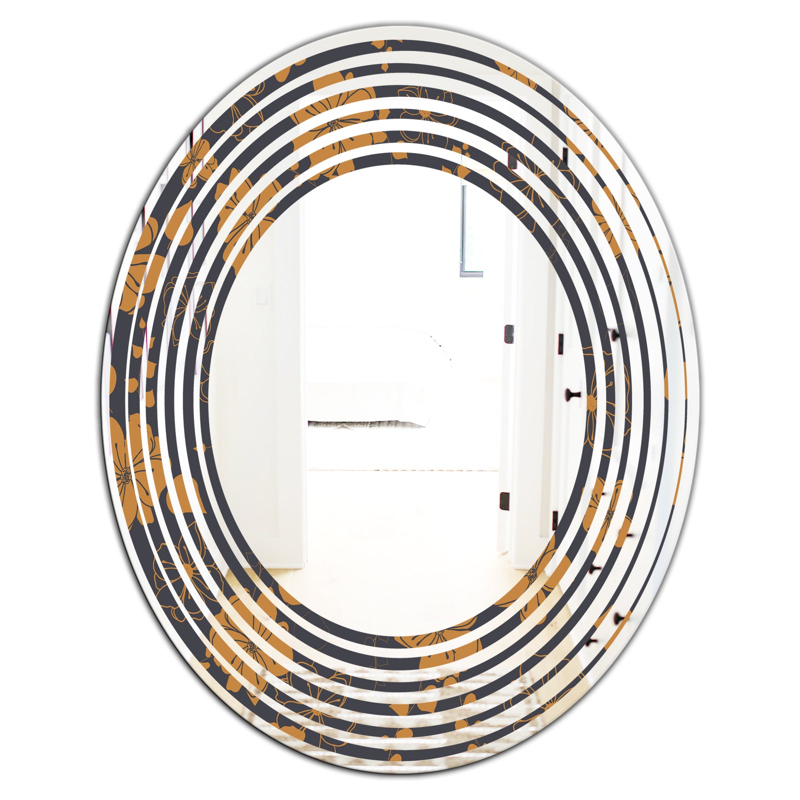 Retro Handdrawn Poppies II - Cottage Round or Oval Wall Mirror - Wave
