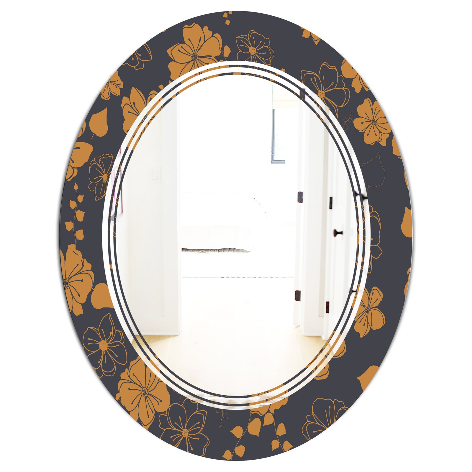 Retro Handdrawn Poppies II - Cottage Round or Oval Wall Mirror - Triple C