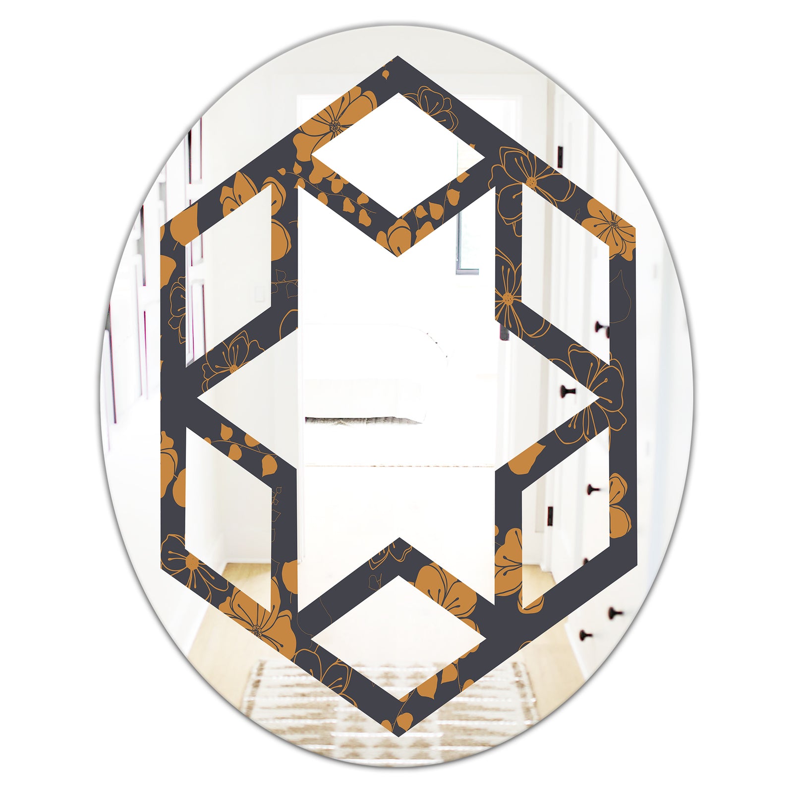 Retro Handdrawn Poppies II - Cottage Round or Oval Wall Mirror - Hexagon Star