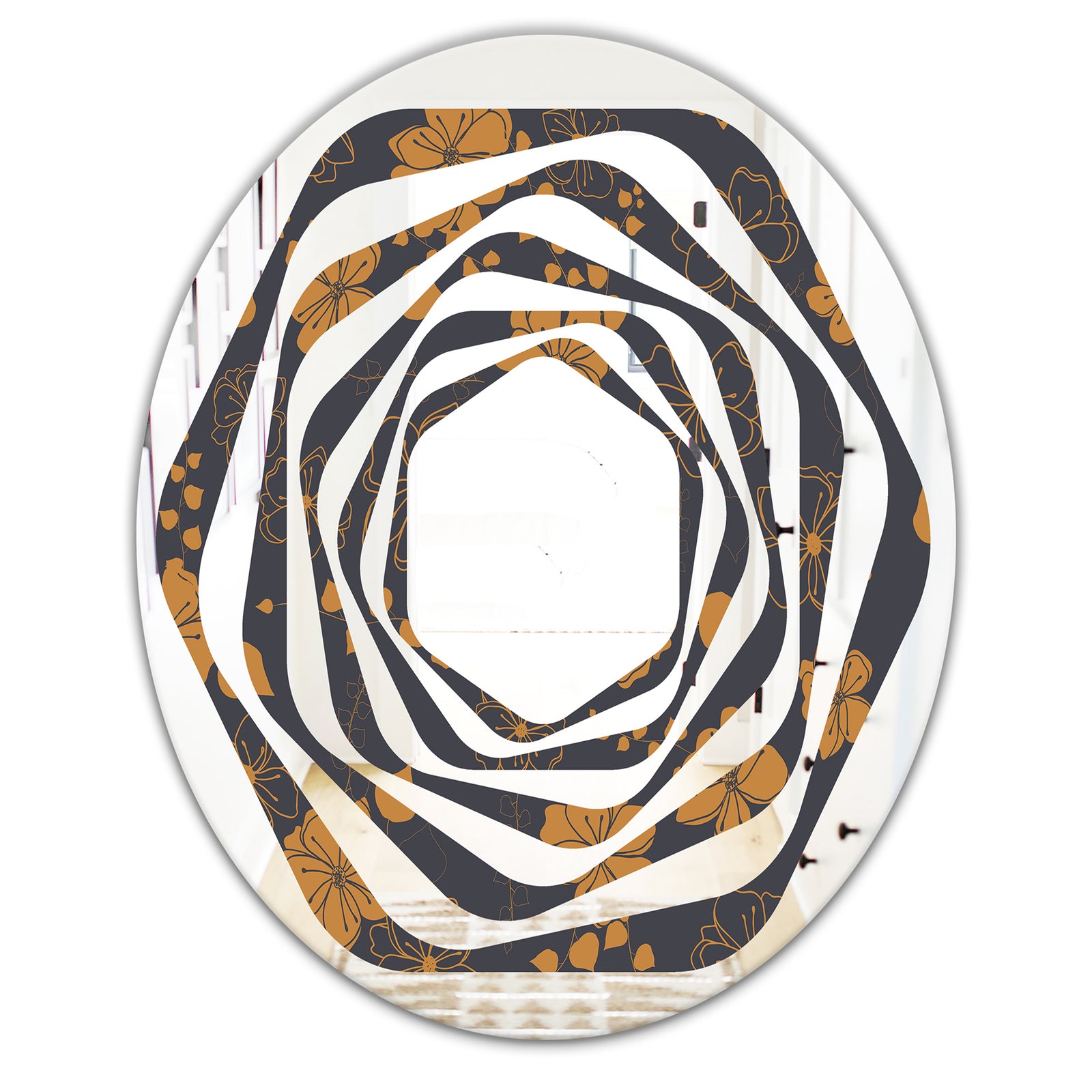 Retro Handdrawn Poppies II - Cottage Round or Oval Wall Mirror - Whirl