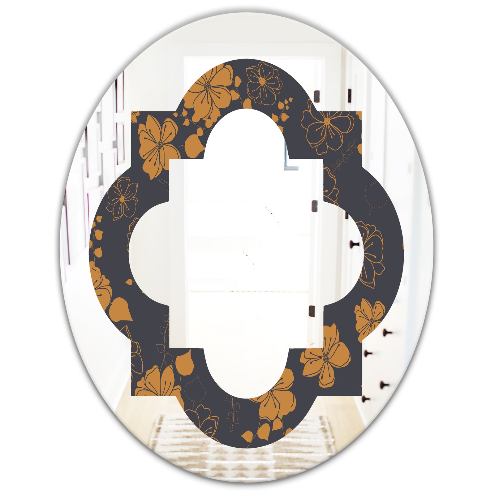 Retro Handdrawn Poppies II - Cottage Round or Oval Wall Mirror - Quatrefoil