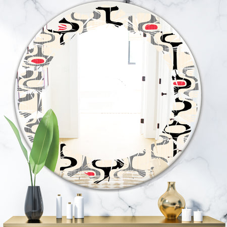 Retro Abstract Design IX - Modern Round or Oval Wall Mirror - Leaves