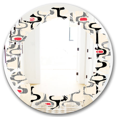 Retro Abstract Design IX - Modern Round or Oval Wall Mirror - Leaves