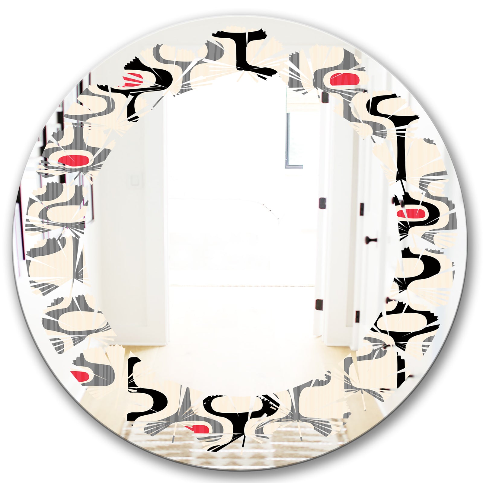 Retro Abstract Design IX - Modern Round or Oval Wall Mirror - Leaves