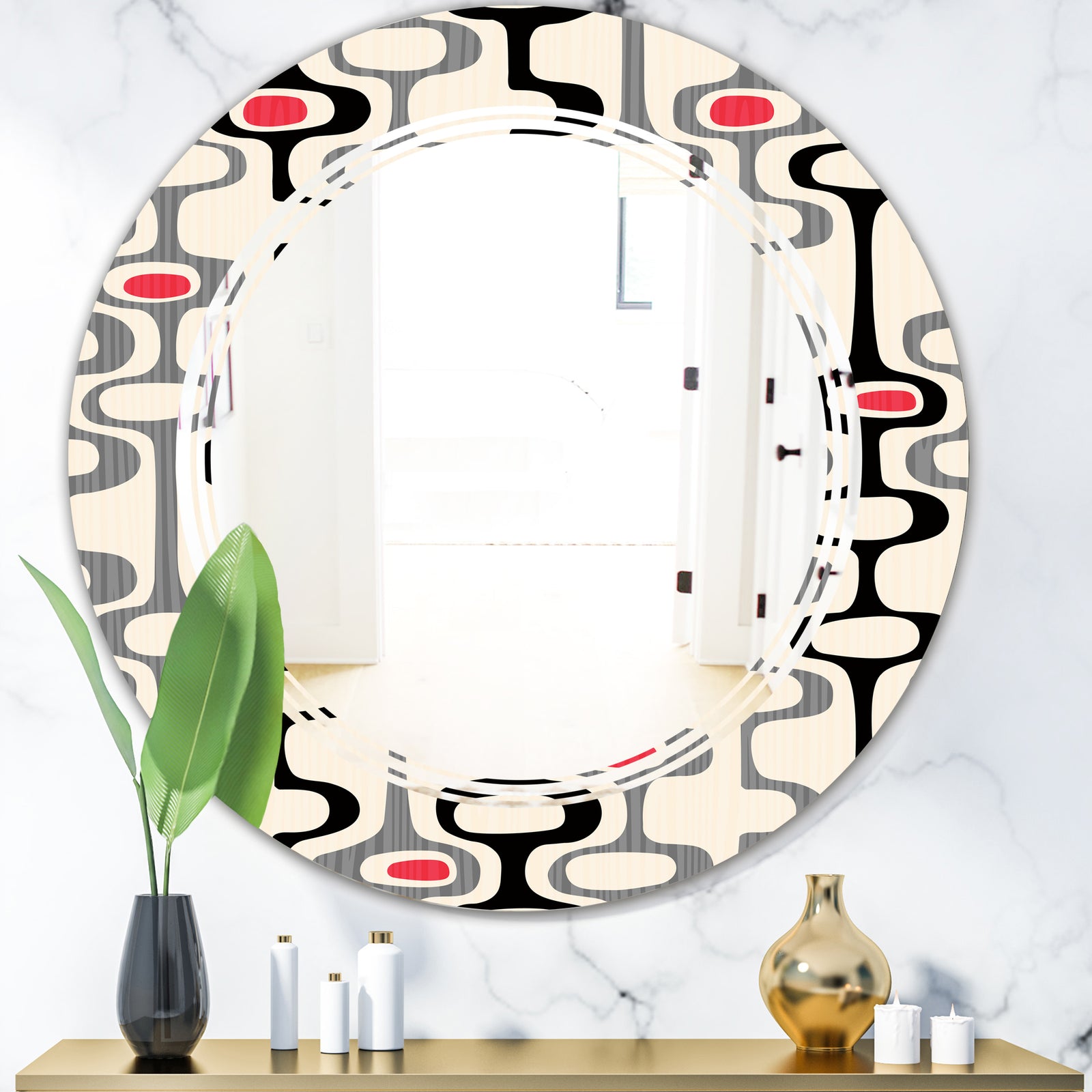 Retro Abstract Design IX - Modern Round or Oval Wall Mirror - Triple C