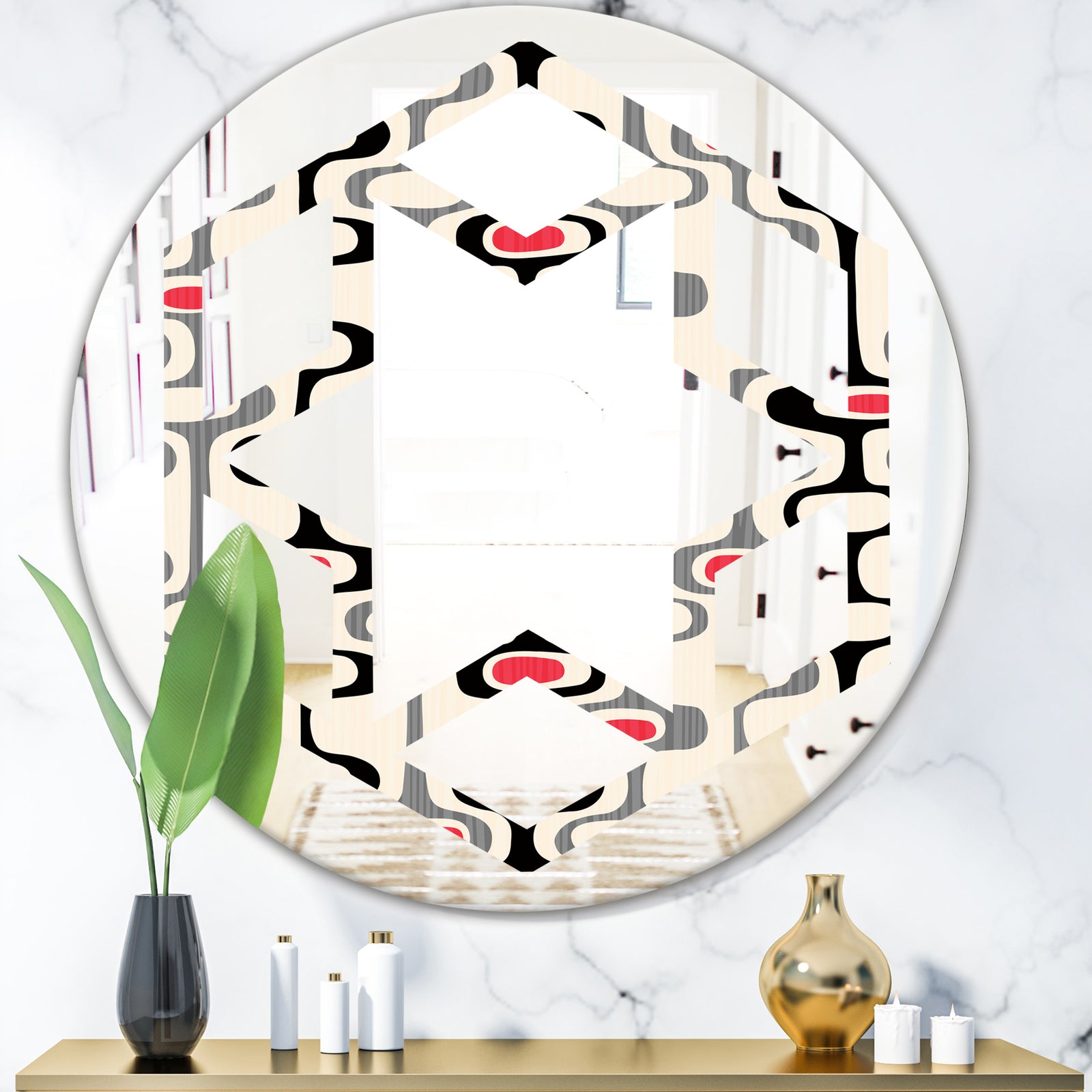Retro Abstract Design IX - Modern Round or Oval Wall Mirror - Hexagon Star
