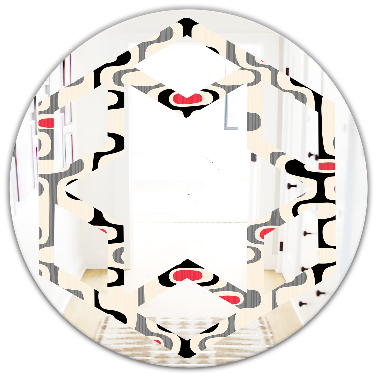 Retro Abstract Design IX - Modern Round or Oval Wall Mirror - Hexagon Star