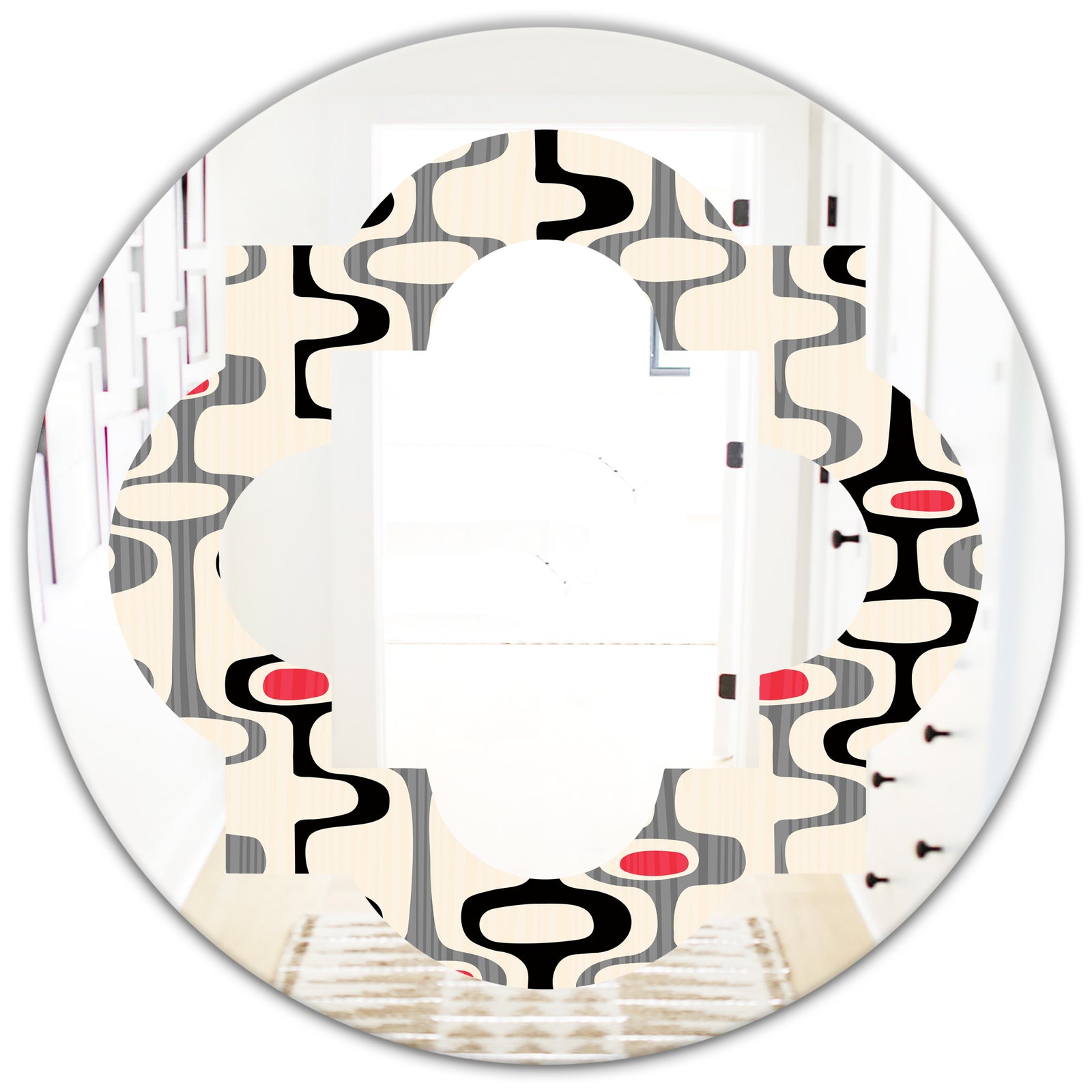 Retro Abstract Design IX - Modern Round or Oval Wall Mirror - Quatrefoil