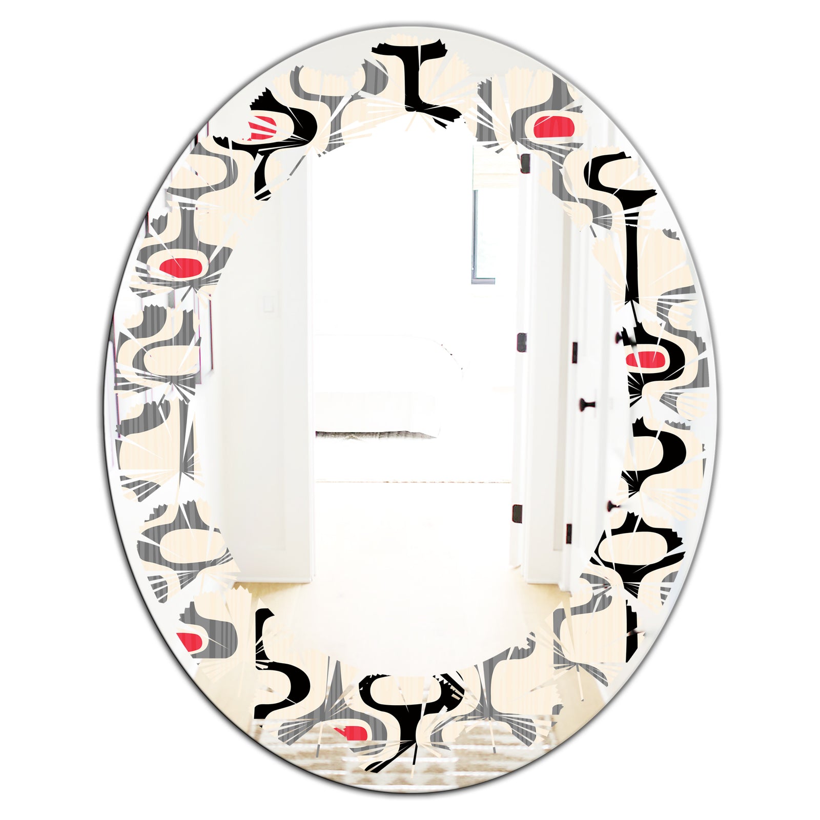 Retro Abstract Design IX - Modern Round or Oval Wall Mirror - Leaves