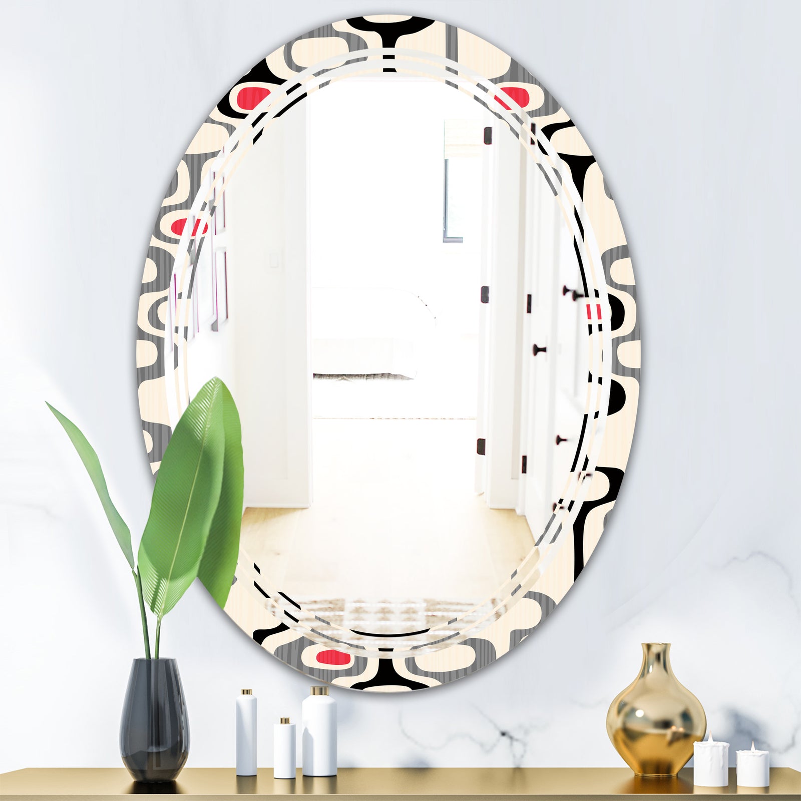 Retro Abstract Design IX - Modern Round or Oval Wall Mirror - Triple C
