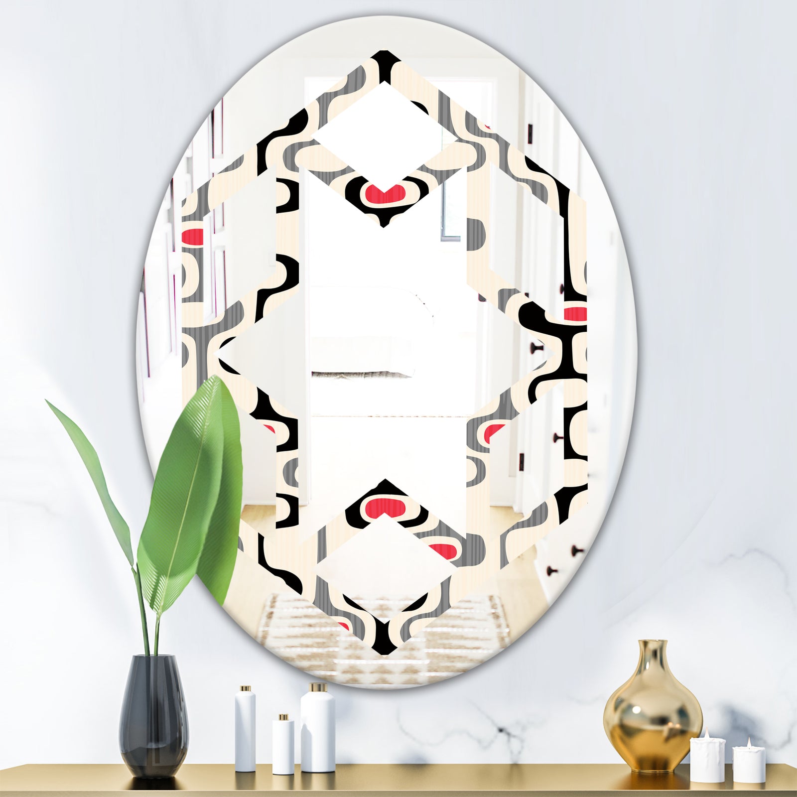 Retro Abstract Design IX - Modern Round or Oval Wall Mirror - Hexagon Star