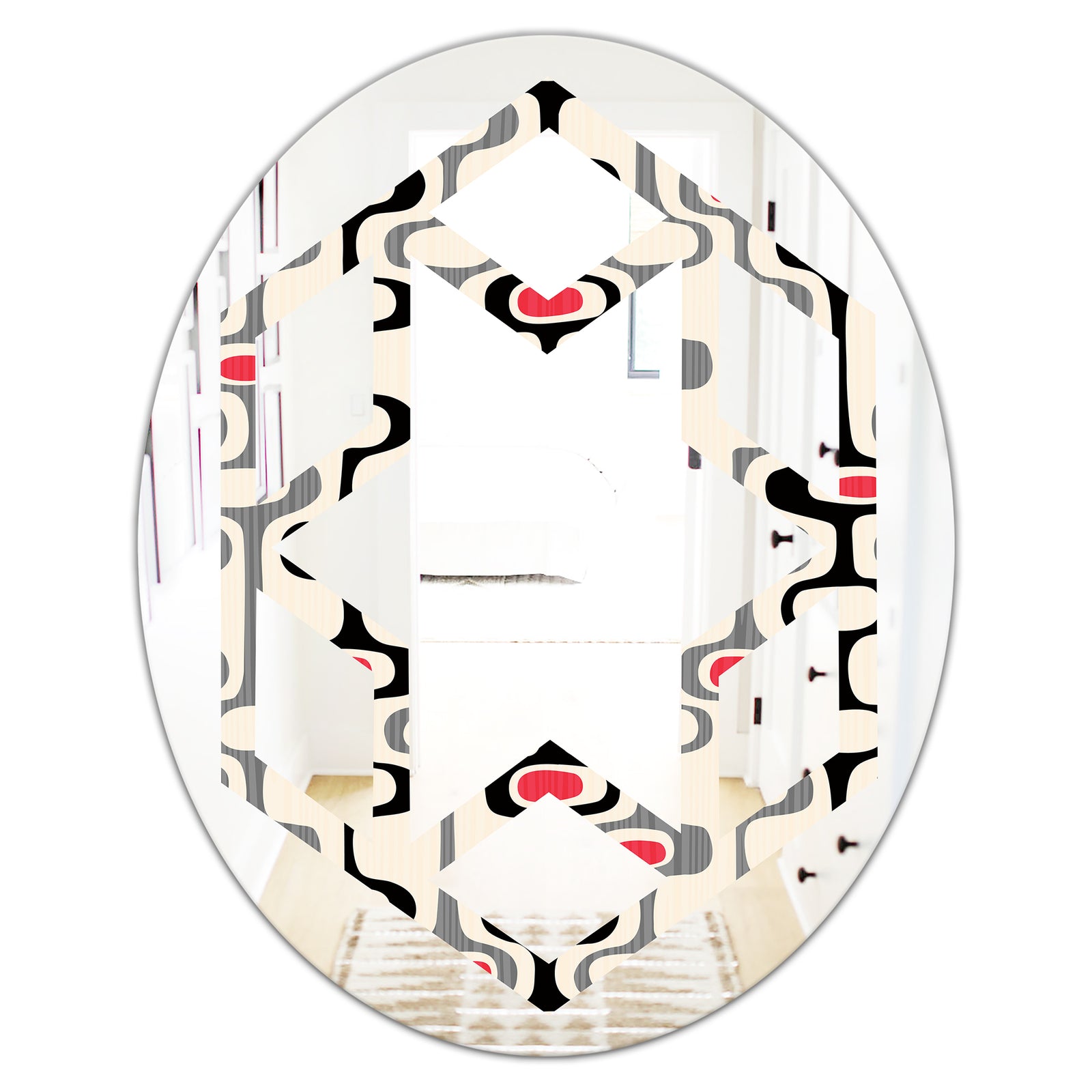 Retro Abstract Design IX - Modern Round or Oval Wall Mirror - Hexagon Star