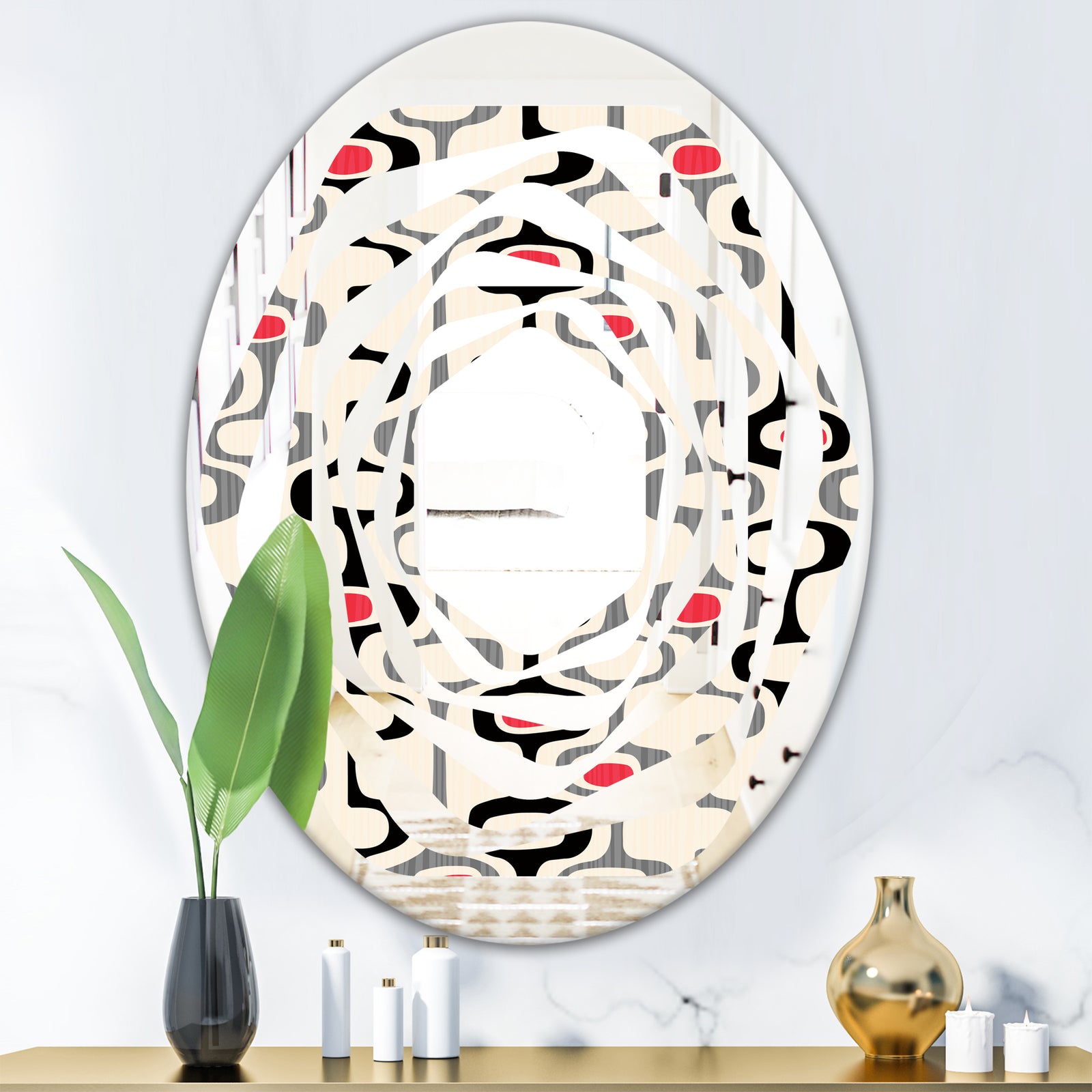 Retro Abstract Design IX - Modern Round or Oval Wall Mirror - Whirl