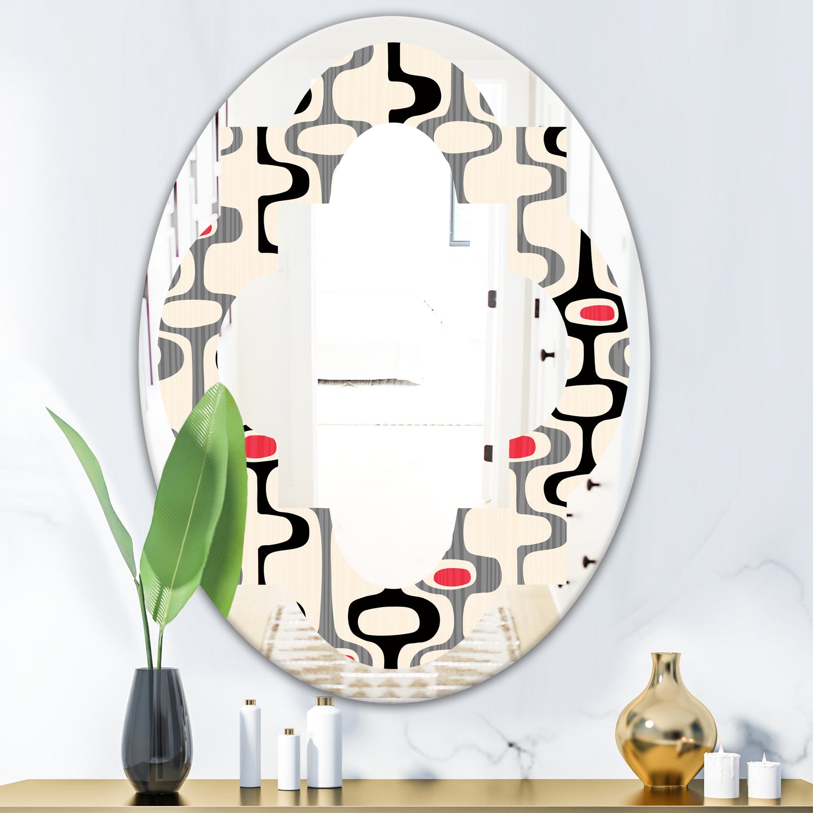 Retro Abstract Design IX - Modern Round or Oval Wall Mirror - Quatrefoil