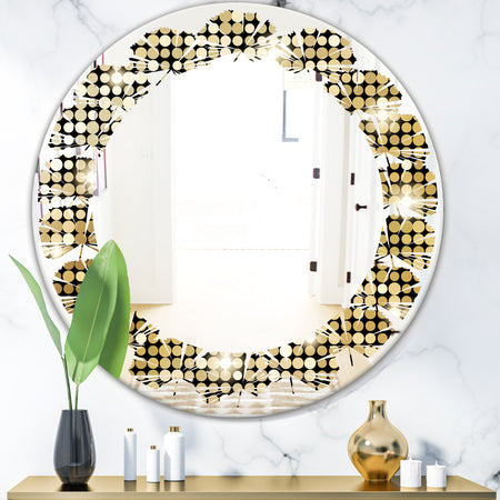 Abstract Gold Mosaic - Modern Round or Oval Wall Mirror - Leaves